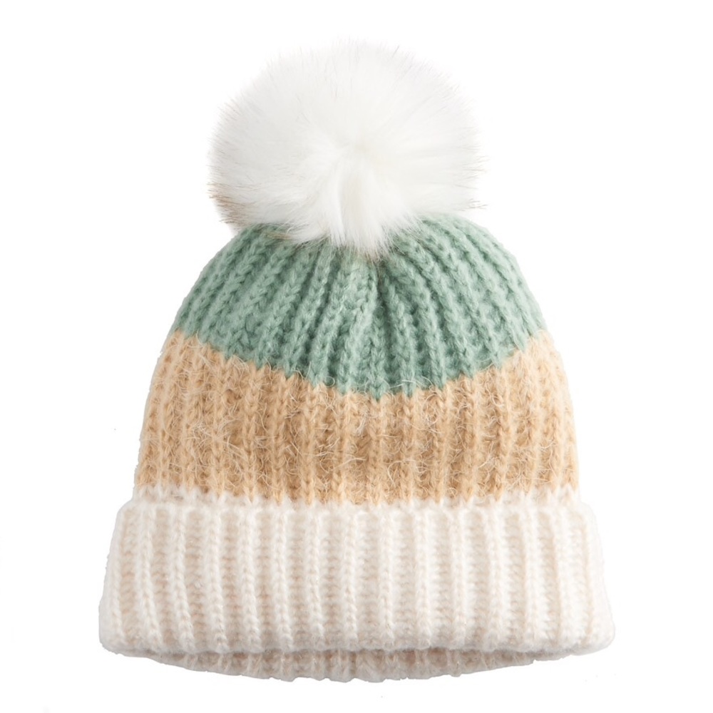 LC women’s seafoam mixed yarn stripe beanie Nwt